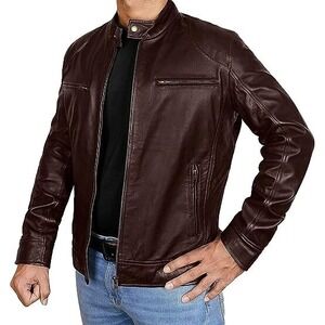 Cafe Racer Jacket Vintage Motorcycle Retro Moto Distressed Leather Jacke